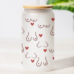 Funny Can Glass Cup, Funny Coffee Mug, Frosted Glass With Heart, Adult Humor